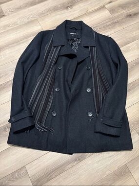 XL Black Men's Double-Breasted Wool Peacoat - Claiborne